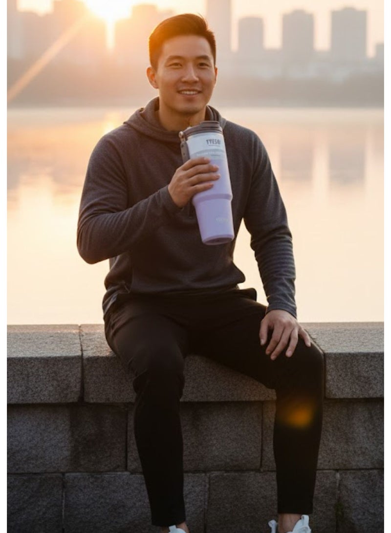 TYESO 1200ml Vacuum Insulated Tumbler 40oz Stainless Steel Travel Mug with Handle & Lid – Double Wall Thermal Water Bottle for Hot & Cold Drinks, Leakproof Large Capacity Cup – Purple - Image 4